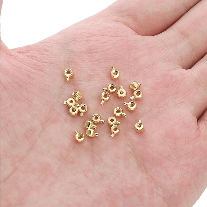 14K Gold Plated Cylinder Fishing Line Buckle 3.2mm End Caps 30pcs for Jewelry Making Findings