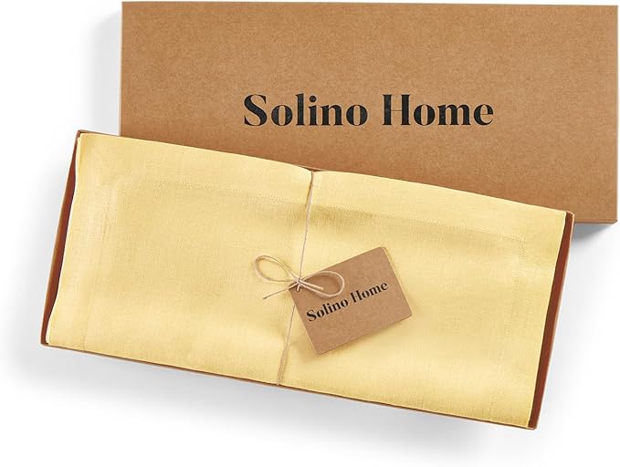 Solino Home Linen Table Runner 48 Inches - 100% Pure Linen Golden Straw Table Runner 14 x 48 Inch Ideal for Dresser and Coffee Tables, Spring, Easter - Fete
