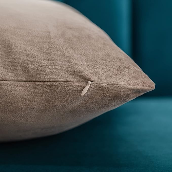 Decorative Pillow Covers 18x18 Taupe: 2 Pack Cozy Soft Square Throw Pillow Cases for Farmhouse Home Decor