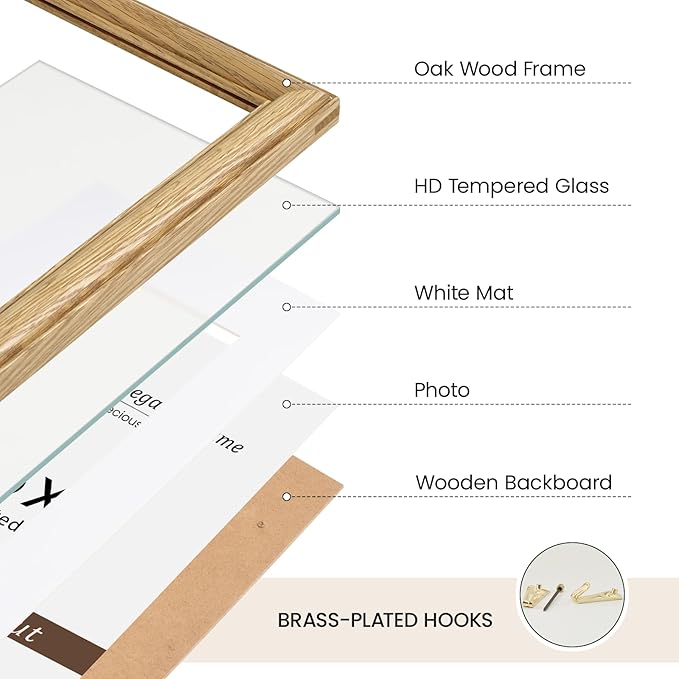 Natural Oak 12x18 Picture Frames Mat to 9x12 Picture Display,Original Wood Handcrafted Certificate Frame,Wooden Frame 12x18 with Tempered Glass Graduation Family Wedding Photo Wall Mounted