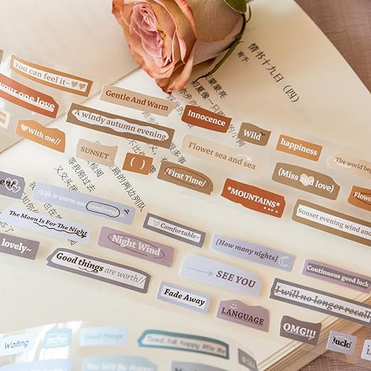 Words Pre-Cut Tapes Set, 6 Rolls Phrase Ephemera for Junk Journaling, Scrapbooking, Crafting, DIY Projects, Diaries, and Art Supplies