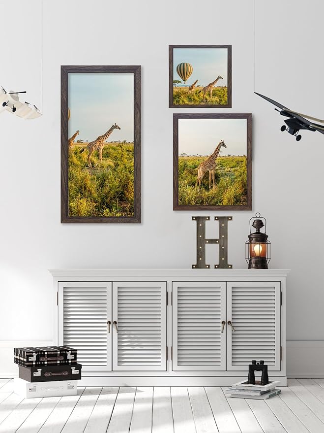 9 x 11 Picture Frame Set of 3, Poster Photo frame, Horizontal and Vertical Formats for Wall or Tabletop, 9 x 11 walnut Wooden Frame with Shatter Resistant Plexiglass, best gift