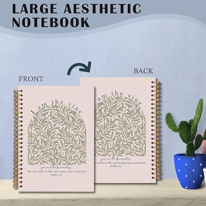 Vine Christian Spiral Notebooks, John 15:5 Bible Verse Journal, Religious Scripture Journals for Writing, Christian Gifts for Women Men, Bible Notebook for Note Taking, 5.5x8.3 Inch