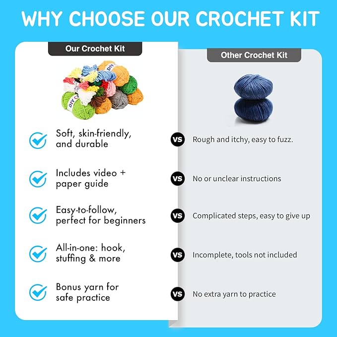 7SHAAARKS Crochet Kit for Beginners | Set of 6 Animal Crochet Kits with Yarn & Video Tutorials, Includes Frog, Crocodile, Rooster, Elephant, Yak & Piglet, Easy DIY Gift for Teens & Kids, Christmas