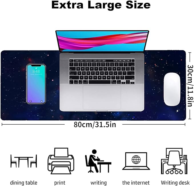 Galaxy Rubber Gaming Mouse Pad, Office Desk Mat, Anti-Slip Rubber Base Cool Aesthetic Mouse Pads for Computer Laptop Keyboard School Home Desktop Gamer Home Accessories Decor 31.5" x 11.8"