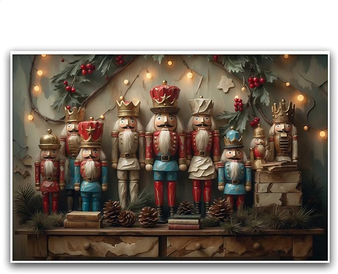 Christmas Nutcracker Vintage Wall Art Print Dark Academia Holiday Poster Winter Christmas Holiday Decor Gold Nutcracker Oil Painting Scene Indoor Decor for Home Offices Living Room Bedroom Dining Room