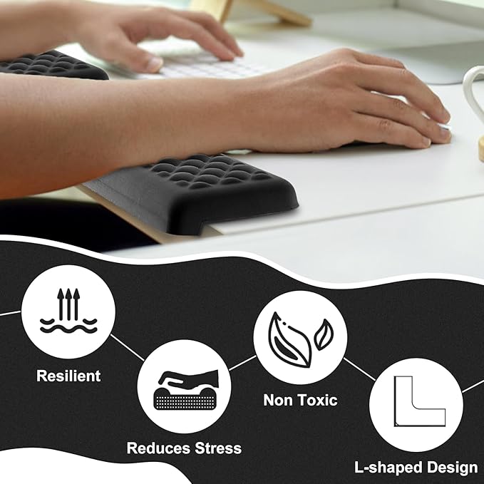 L-Shaped Desk Elbow Pads, 2-Piece Set - Accessories Ergonomic Memory Foam Arm Rest for Office & Gaming Desks, Anti-Slip Edge Cushion to Relieve Elbow & Wrist Pain (11.8"x3.9", Black)