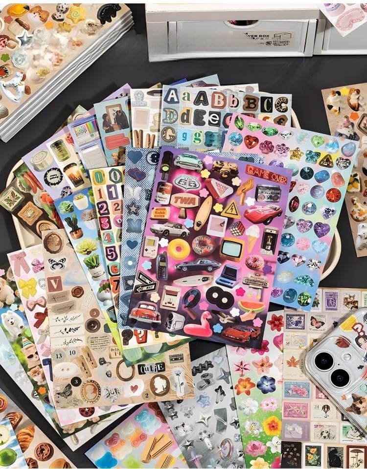 Japanese Retro Sticker Book, 800 Cartoon Stickers Book with Art Coated Paper Creative Activity Stickers for Adults, DIY Scrapbooking Phone Cases Laptops Party Gifts (Poem Drops) - Image 4