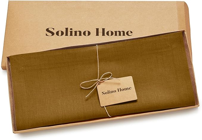 Solino Home Linen Table Runner 108 Inches Long - 100% Pure Linen Toffee Brown Table Runner 14 x 108 Inch - Diana Medium Weight