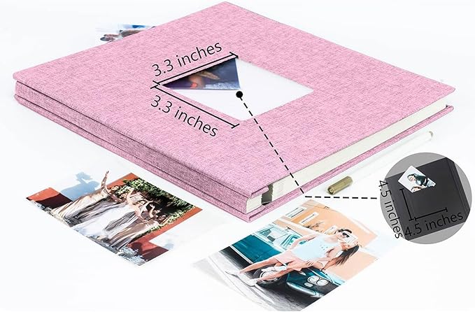Photo Album Self Adhesive Pages for 4x6 5x7 8x10 Pictures Magnetic Scrapbook Photo Albums with Sticky Pages Books with A Metallic Pen for Baby Wedding Family 13.2x12.8 Pink 40 Pages