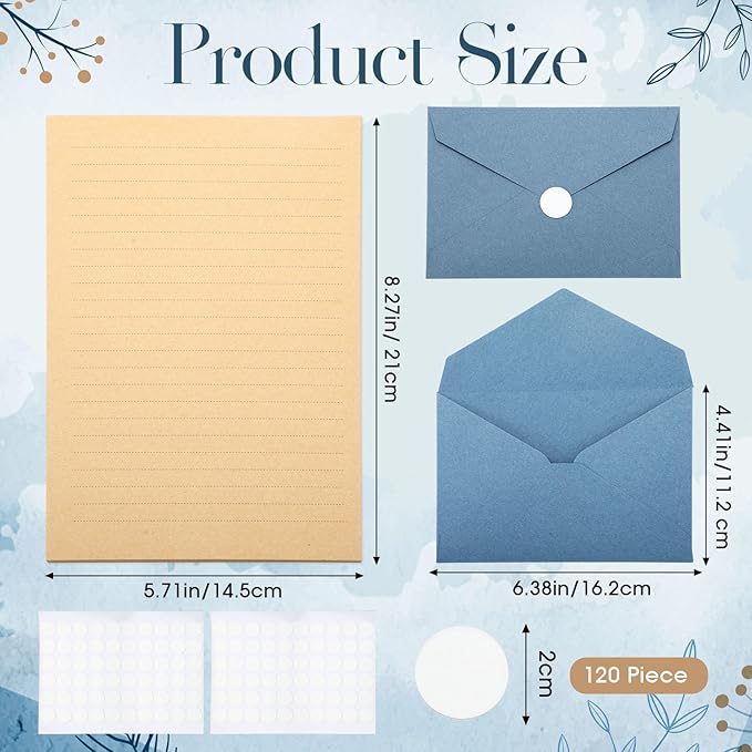 Gueevin 108 Pcs A5 Stationery Letter and 4 x 6 Envelopes Set with 120 Stickers 72 Lined Writing Paper 36 Envelopes Velvet Touch Stationery for Office Wedding Baby Shower Party Invitation(Blue)