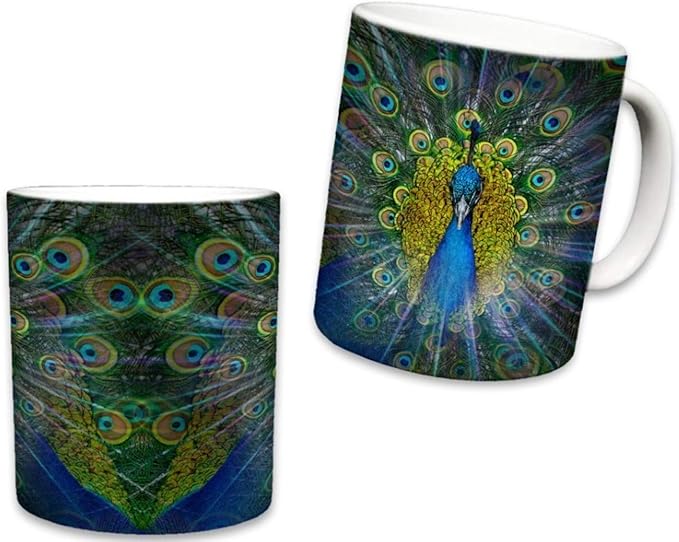 Peacock Mug | Cute Animal Ceramic Travel Mugs | Coffee Lovers Cup | Peacocks Design | Great Novelty Gift | Decorative Home Kitchen Drinkwear | Multi Color | 11 Fl. Oz