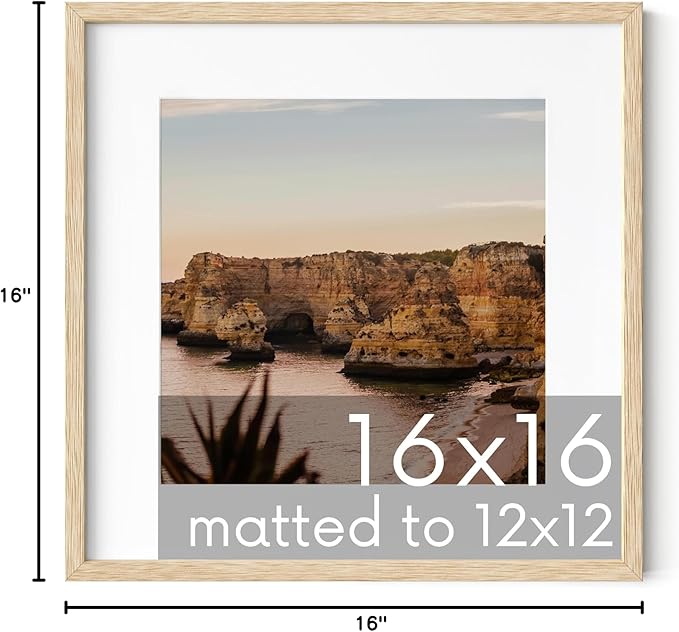 HAUS AND HUES Beige Oak Wood 16x16 Picture Frame - Modern Square Frame with Mat, Minimalist Frame for Posters and Photos (16x16 in, Beige, Set of 1)