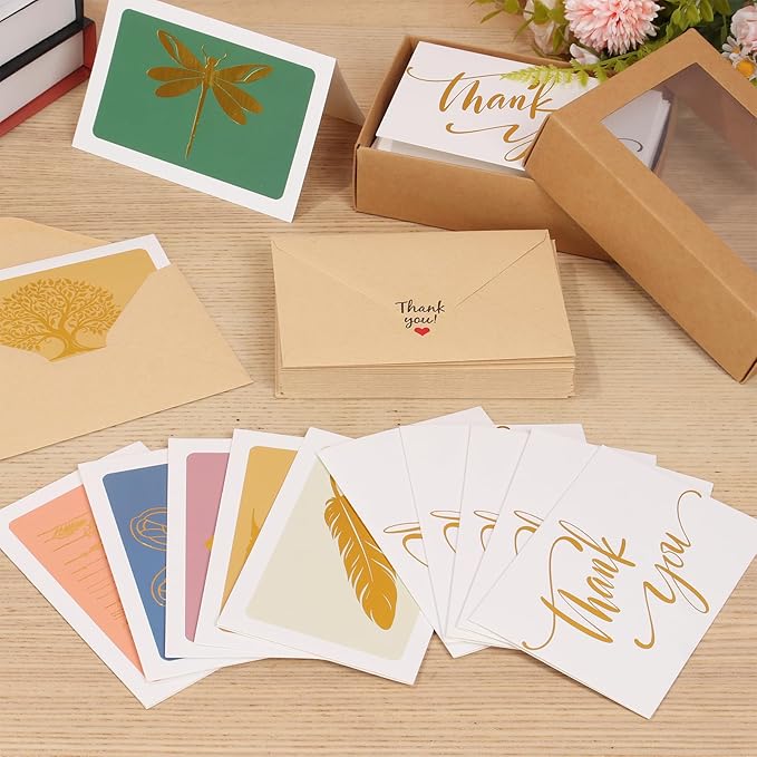 Thank you cards with envelopes Blank Note Cards,30 Pack All Occasion Assorted Greeting Cards, 10 Gold Foil Designs with Stickers and Envelopes 4" x 6" For Thank You, Birthday and Christmas Gifts Messages