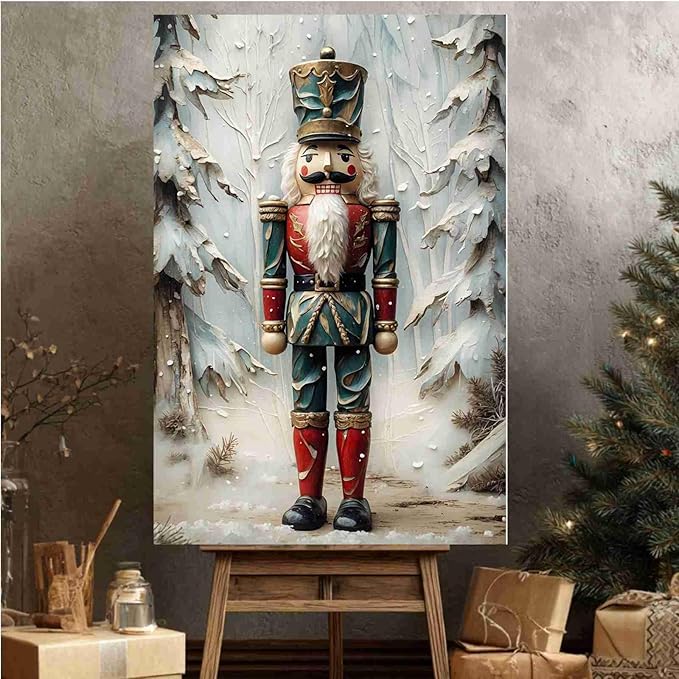 Nutcracker Christmas Art Print Vintage Holiday Decor Winter Nutcracker Wall Art Vintage Toy Soldier Print Festive Winter Poster Indoor Decor for Home Offices Living Room Bedroom Dining Room farmhouse