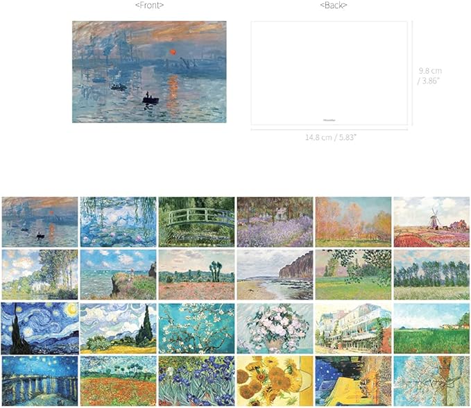 Monolike Art Gogh & Monet Single cards - mix 24 pack, Famous painting and Famous 24 Monet + Gogh Single cards