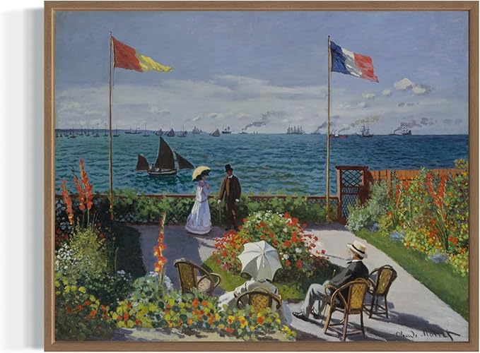 Garden at Sainte Claude Monet Wall Art Print Poster, Impressionist Painting Wall Art Wall Decor, for Bedroom and Living room Bathroom Decor 115 (Garden at Sainte, 8 x 10 inches, Wood Frame)