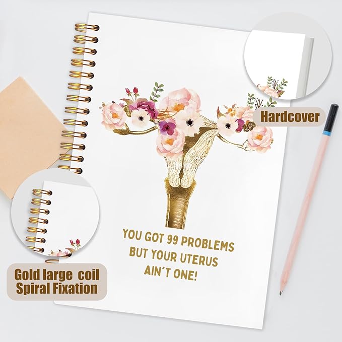 WUCHJ Hysterectomy Gifts Notebook, Pregnancy Gifts Journal, Floral Feminist Uterus Anatomy Spiral Notebook Journal for Note Taking, Nurse Medical Office Supplies, 5.5x8.3 Inch