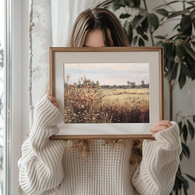 Uniro Vintage Wildflowers Wall Art for Bedroom Decor, Rustic Farmhouse Wall Decor Autumn Countryside Wall Painting Canvas Prints Landscape Oil Painting Fall Wall Decor Vintage Art Pictures for Bedroom Bathroom Kitchen Decor( 8" x 10"-UNFRAMED)