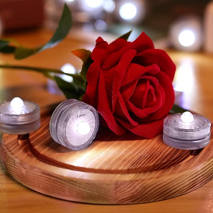 HL Submersible LED Light,White Small LED Light,100 Hours Waterproof Flameless Led Lights Battery Powered for Wedding Home Vase Festival Party Decoration 12pcs (Built-in 24 Batteries)