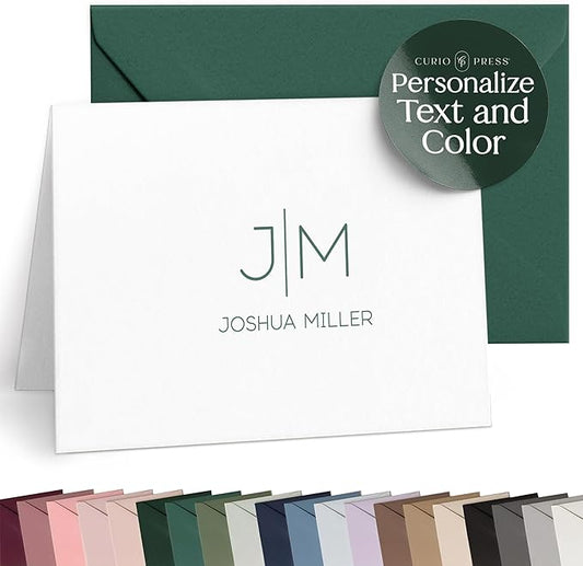 Personalized Stationery for Women & Men - A2 Folded Thank You Cards with Custom Notecards, Handmade Personalized Note Cards with Envelopes and Name, Custom Stationery - Thin Line Mono Fold