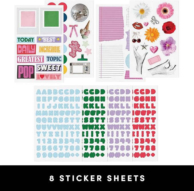 PAPERAGE Junk Journal & Scrapbook Kit, Hardcover Blank Journal Notebook, 20 Patterned Papers, 8 Sticker Sheets, 20 Die-Cut Shapes, 2 Washi Tapes & Tape Roller, Creative Journaling Supplies - Green