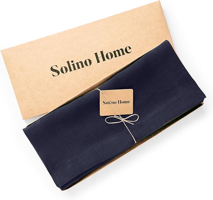 Solino Home Linen Table Runner 90 Inches Long - 100% Pure Linen Indigo Navy Dining Table Runner 14 x 90 Inch for Winter, Easter - Sonoma