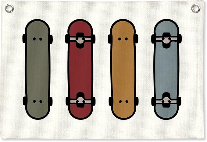 Boys Room Decor, Skateboard Sports Nursery Wall Hanging Canvas Banner Prints, Colorful Skateboard Wall Art Decor for Kids Boys Nursery Toddler Room Bedroom Playroom, 30x20 Inch
