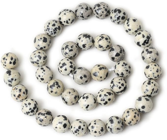 35PCS 10mm Natural Dalmatian Stone Round Loose Beads for Jewelry Making DIY Findings 1 Strand 15"