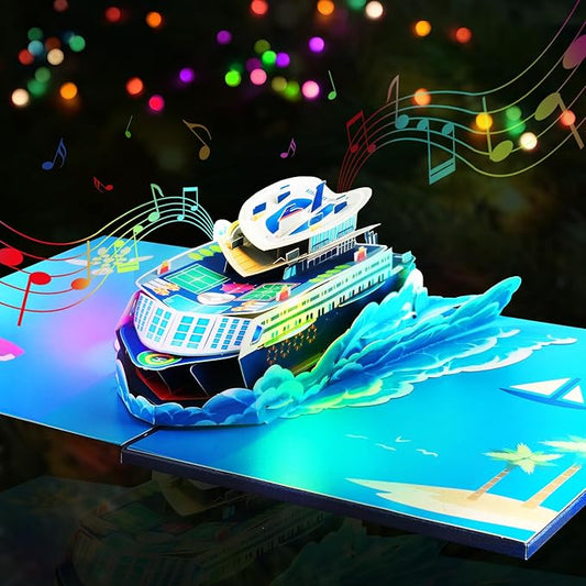 GREETING ART Musical Cruise Ship Birthday Card, Light and Music Happy Birthday Card, 3D Pop Up Birthday Cards for Mom Women Men Dad Father Wife