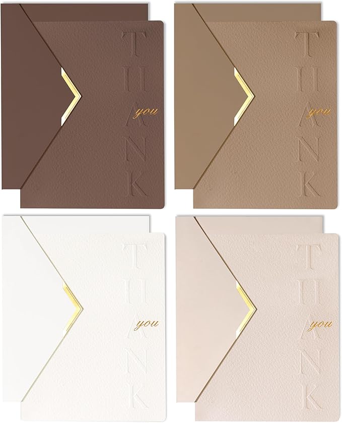 20 Pack Thank You Cards with Envelopes, 4.25×5.5 Inch Textured Thank You Notes, Assorted 4 Color Thank You Cards with Raised Embossed Letter Design and Gold Foil Seal Envelopes, Blank Inside
