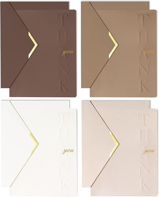 20 Pack Thank You Cards with Envelopes, 4.25×5.5 Inch Textured Thank You Notes, Assorted 4 Color Thank You Cards with Raised Embossed Letter Design and Gold Foil Seal Envelopes, Blank Inside