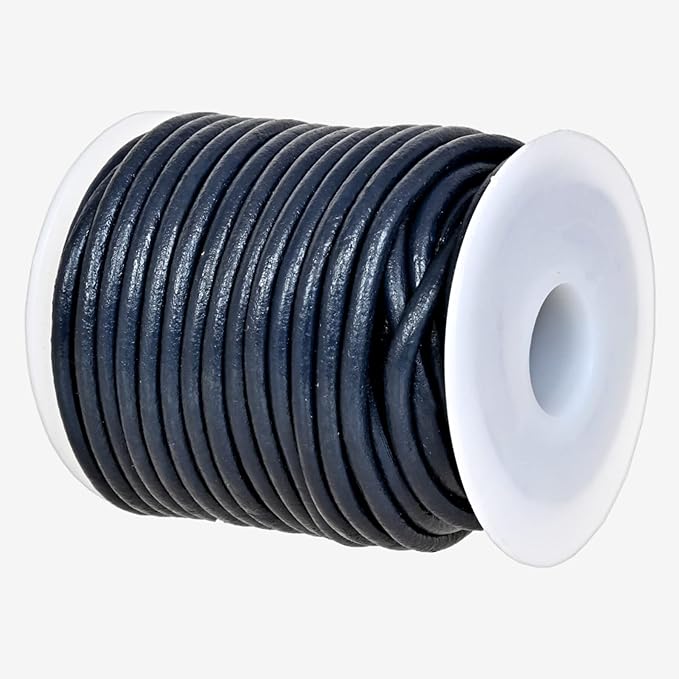 GENIQUE Real/Genuine Round Leather String Cord for Necklace, Bracelets, Jewelry, Kumihimo Braiding, DIY Projects (10 Metres) (3mm, Navy Blue)