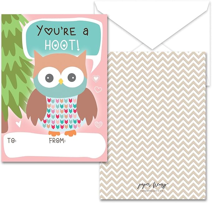 Paper Frenzy Woodland Animals Themed Valentines - 25 pack WITH ENVELOPES