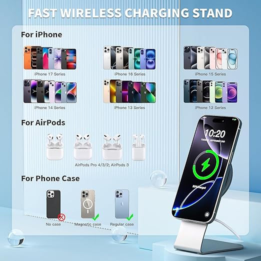 Magnetic Wireless Charger for Apple iPhone 17 Mag Safe Charging,USB-C Charger Block & 6FT 15W Fast Wireless Charging Pad Stand for iPhone 17/17Air/17Pro/17 ProMax/16/16 Plus/15/14/13/12 Series,AirPods