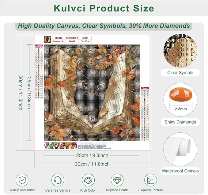 Kulvci Black Cat Diamond Painting Kits for Adults, Diamond Art Kits for Beginners, 5D DIY Full Drill Gem Craft for Home Decor Gift 12x12inch
