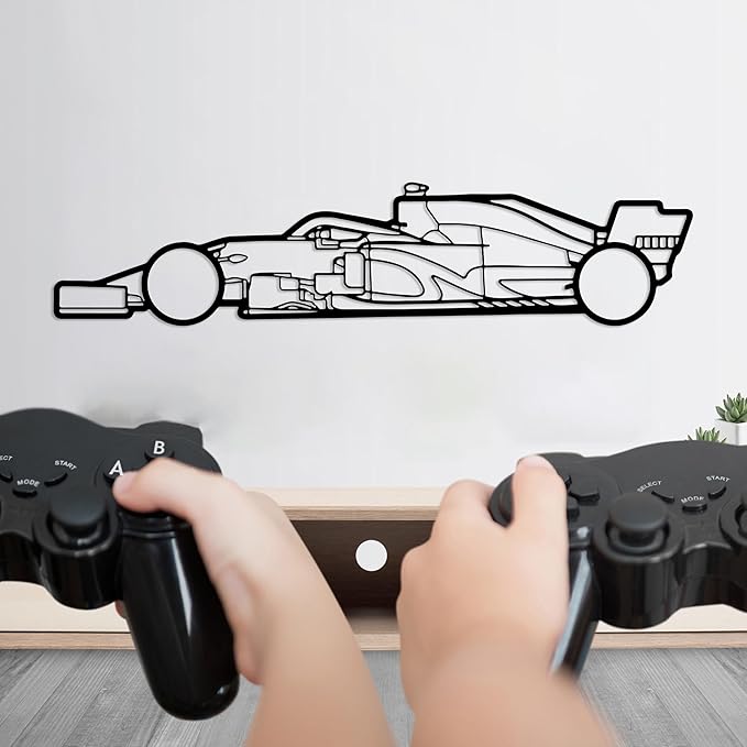 Formula Car metal Wall Art, Sports Car metal Silhouette, Formula Car Lovers Metal Wall Decor, Racing Gifts For Men, Minimalist Sculpture for Garage, Man Cave, Gift for Father's, (Black-15" x4.1" inch)