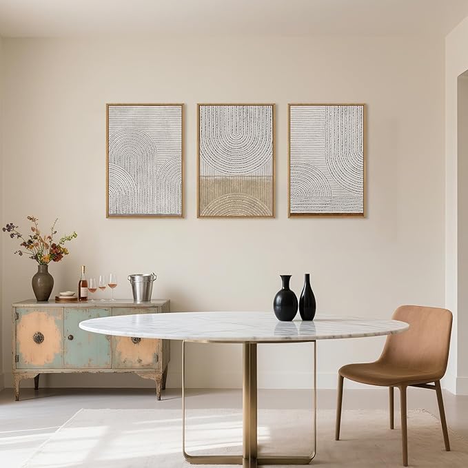 Large Modern Abstract Arch Framed Canvas Wall Art,Neutral Spiral Circles Wall Decor,Boho Beige Geometric Artwork,Mid Century Minimalist Art Print for Living Room,Bedroom,Office- 24"x36"x3