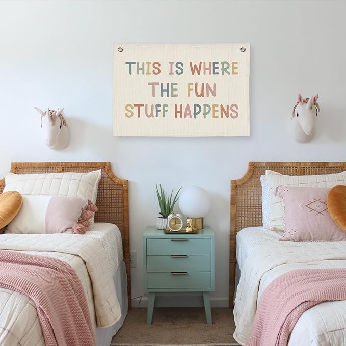 Playroom Wall Decor, Boho Classroom Decorations, Kids Room Decor Canvas Banner Wall Hanging Flag, This is Where All The Fun Stuff Happens Banner