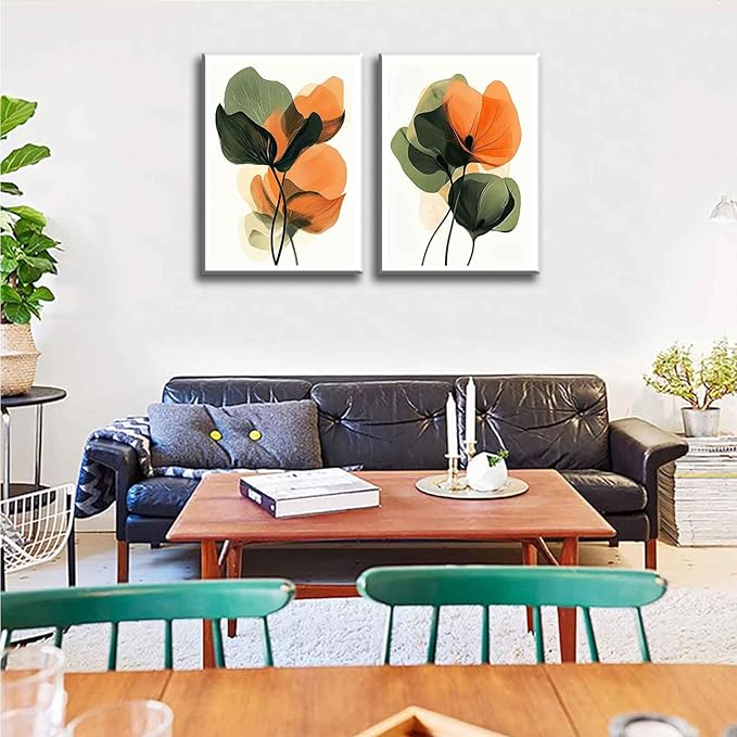 2Pcs Abstract Plants Floral Canvas Wall Art Modern Botanical Flower Painting Decor Pictures Medieval Colorful Boho Posters Prints for Dining Living Kitchen Church Bedroom Decoration