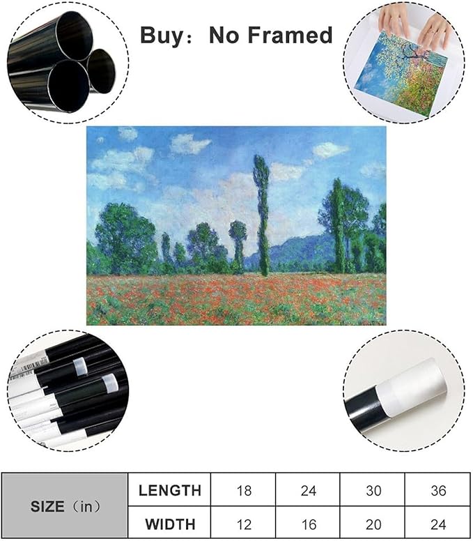 CFIOZYOS 40+ Monet Famous Print Posters Poppy Field in Giverny by Claude Monet Impressionism Canvas Wall Art Print Poster For Home School Office Decor Unframe 24×36inch(60×90cm)
