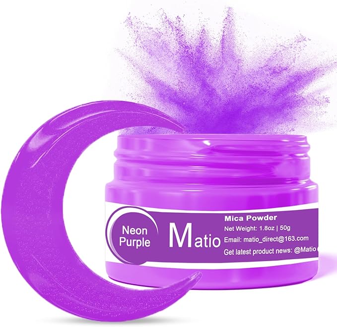 Matio Neon Pigment Powder, 1.8oz/ 50g Neon Purple Highly Fluorescent Nail Powder Iridescent Mica Pigment for Epoxy Resin,Soap Making, Candle Dye,Bath Bomb,Nails,Tumblers,Slime,Painting,DIY Craft