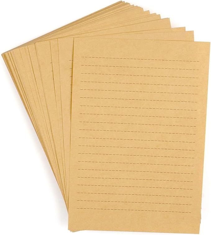 100 Sheets Vintage Kraft Stationary Paper 5.71 x 8.27 inch, A5 Size 120gsm Lined Stationery Writing Letter Papers Bulk Set for Personalized Letters, Creative Poems, Lyrics, Office Notes, etc
