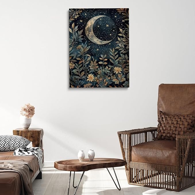 Vintage Crescent Moon Floral Botanical Poster William Morris Wall Art Print Retro Flowers Dark Academia Cottagecore Decor Canvas Prints Gothic Posters for Bedroom Living Room 20x30in Unframed poster