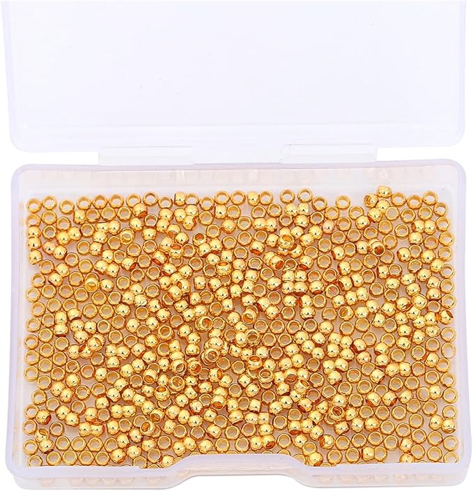 18K Gold Plated Crimp Beads Non Tarnish 2.5mm 600pcs for Jewelry Making Findings