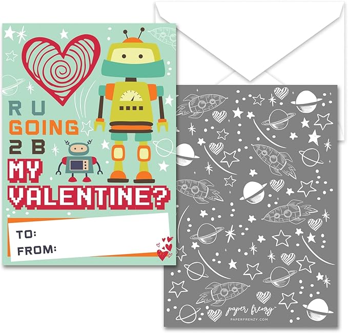 Paper Frenzy Robot Themed Valentines - 25 pack WITH ENVELOPES