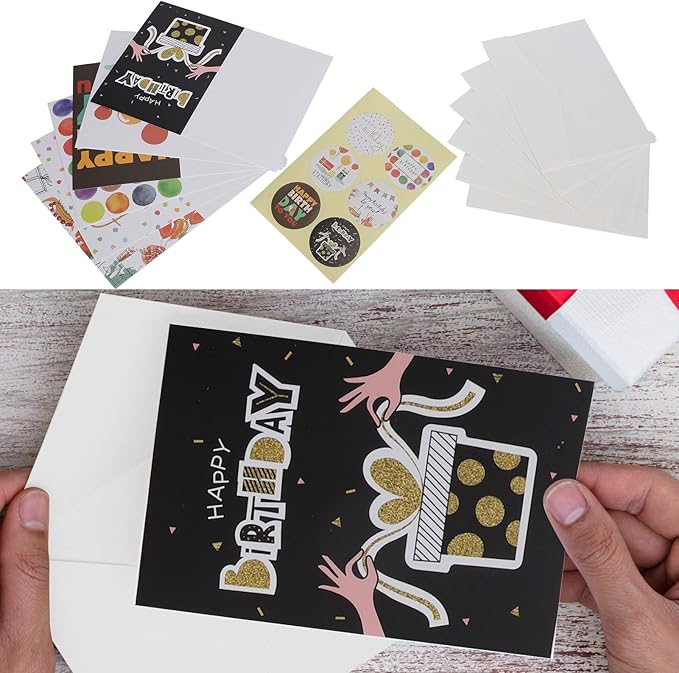 Pilipane Greeting Cards Blank Gift Paper 24Pcs Set with Envelopes and Stickers for Birthday Thank You Notes Holiday Gifts Crafting Writing Graffiti 7 x 10.5cm (happy birthday)