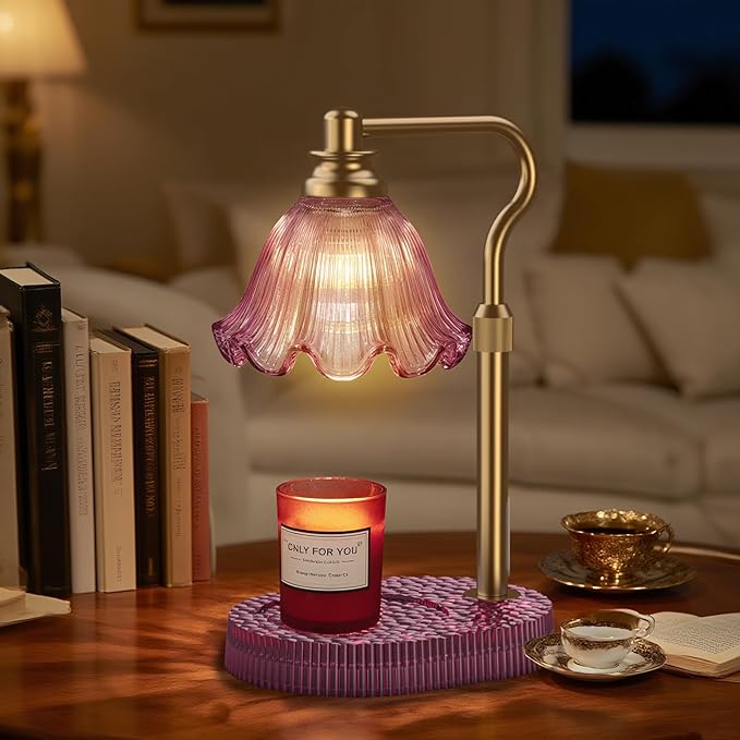 Candle Warmer Lamp with Adjustable Height - Flameless 4-Level Dimmable Wax Warmer, Timer Function & Stylish Design in Multiple Colors(Purple)