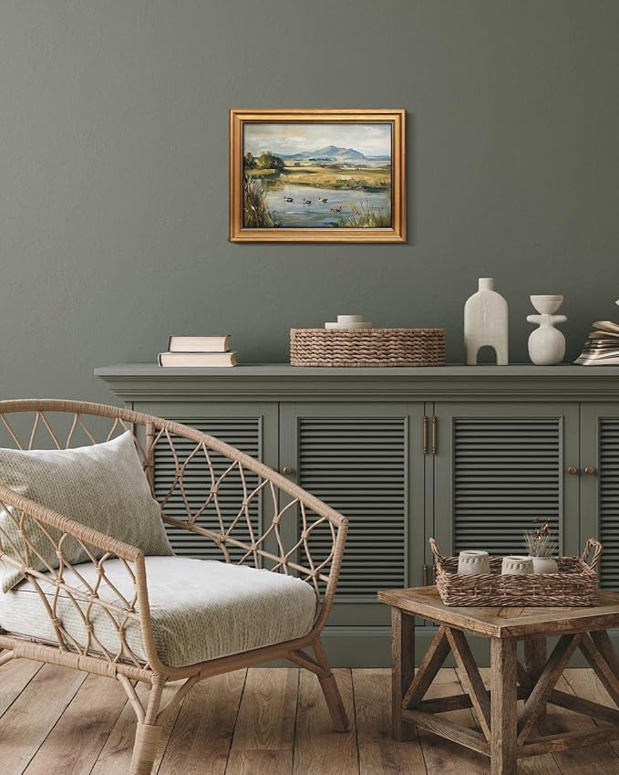 Bzstyleart Vintage Wall Art Decor for Living Room,Gold Framed Canvas Wall Art Home Decor Aesthetic,Ducks Pond Landscape Prints,Canvas Picture Print Artwork,12 x 16 Inch