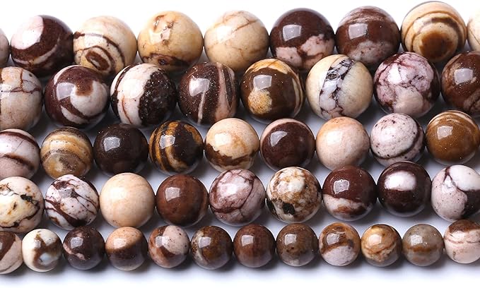 10mm 38pcs Natural Stone Beads Australia Zebra Gemstone Round Loose Beads for Jewelry Making DIY Bracelet Crystal Energy Healing Power Stone (10mm, Australian Zebra Jasper)